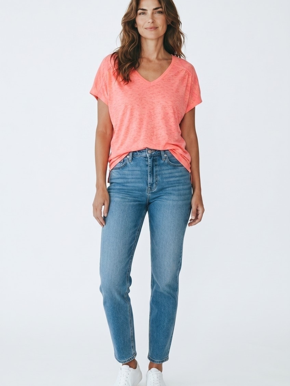 Spalding Coral Pink V-Neck Short Sleeve Tee